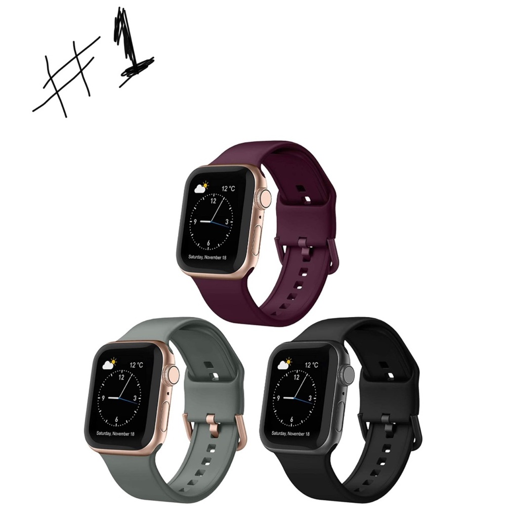3 PackCompatible for Apple Watch Bands 42-44mm 40-38mm Soft Silicone Sport Wrist